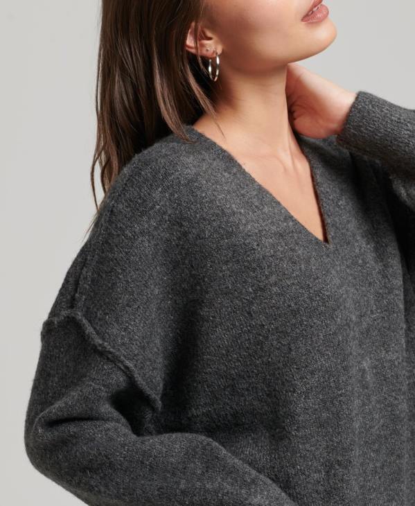 Superdry femmes pull oversize à col v D64Z3982 vêtements gris foncé