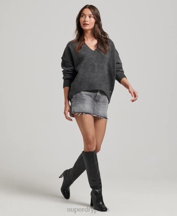 Superdry femmes pull oversize à col v D64Z3982 vêtements gris foncé