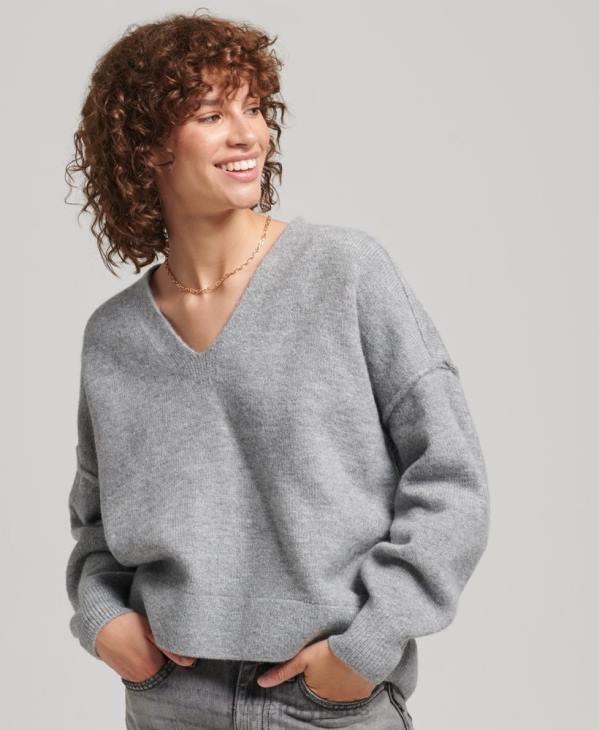 Superdry femmes pull oversize à col v D64Z3990 vêtements gris clair