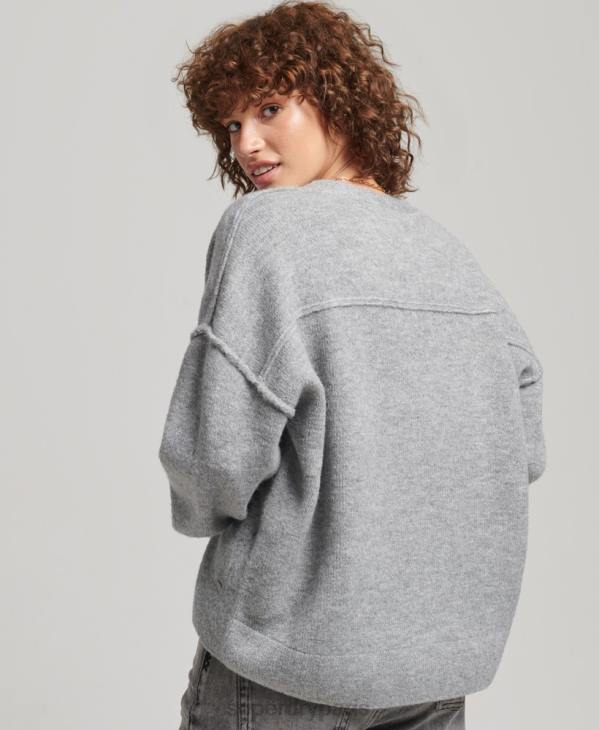 Superdry femmes pull oversize à col v D64Z3990 vêtements gris clair