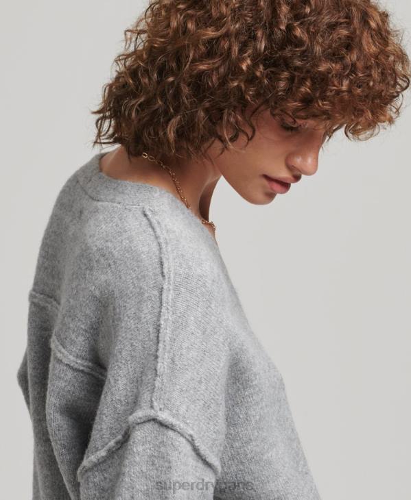 Superdry femmes pull oversize à col v D64Z3990 vêtements gris clair