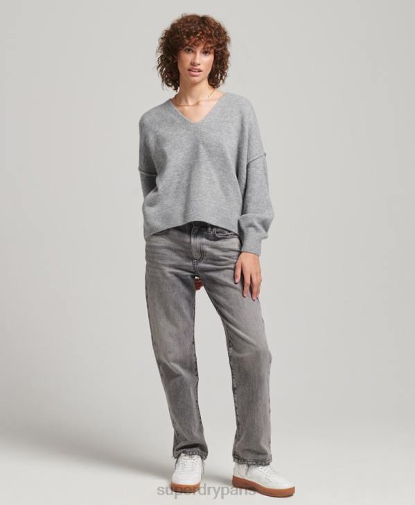 Superdry femmes pull oversize à col v D64Z3990 vêtements gris clair