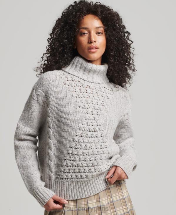 Superdry femmes pull épais à col roulé et torsades D64Z4010 vêtements blanc