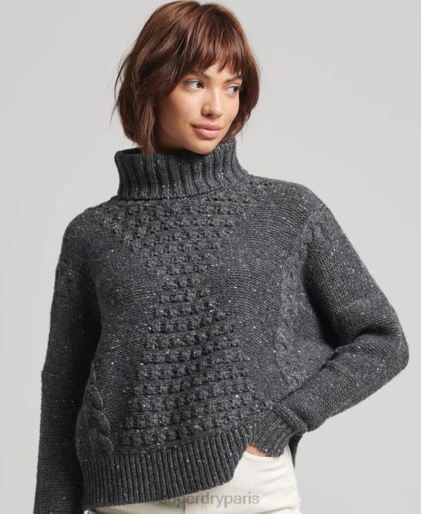 Superdry femmes pull épais à col roulé et torsades D64Z6614 vêtements gris