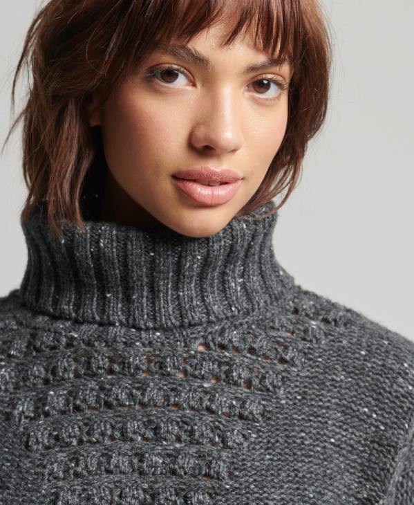 Superdry femmes pull épais à col roulé et torsades D64Z6614 vêtements gris