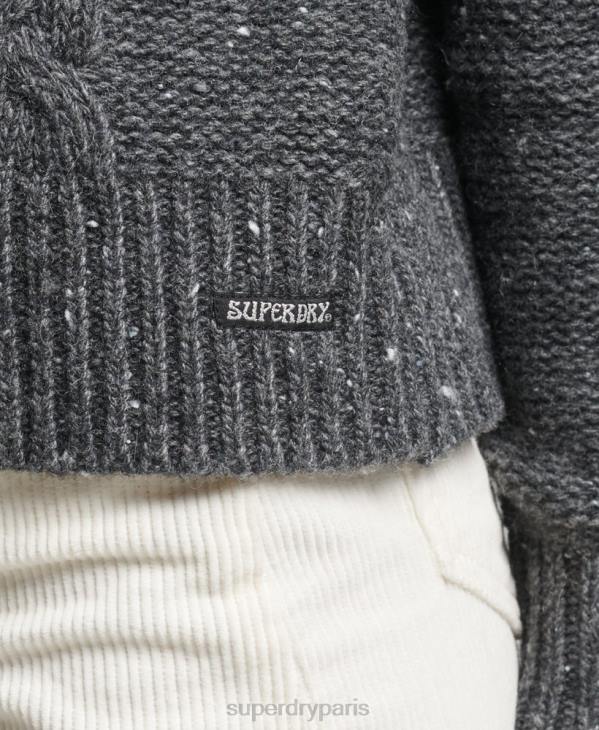 Superdry femmes pull épais à col roulé et torsades D64Z6614 vêtements gris