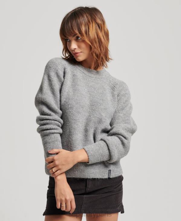 Superdry femmes pull ras du cou côtelé essentiel D64Z4009 vêtements gris clair