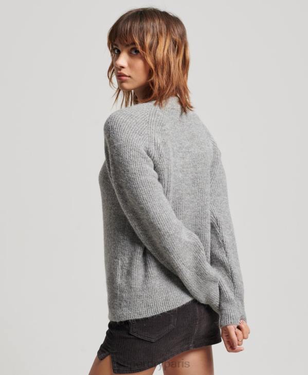 Superdry femmes pull ras du cou côtelé essentiel D64Z4009 vêtements gris clair