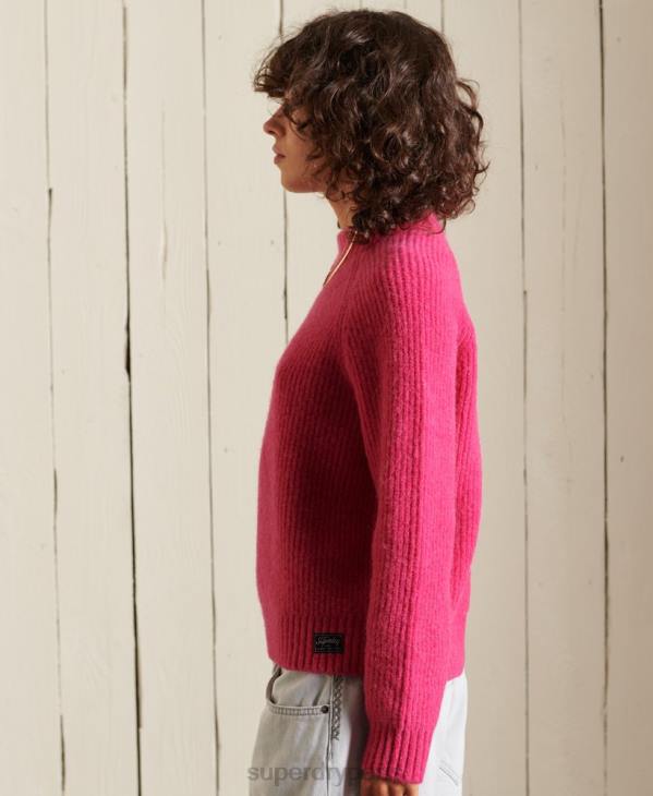 Superdry femmes pull ras du cou en alpaga mélangé D64Z6670 vêtements rose