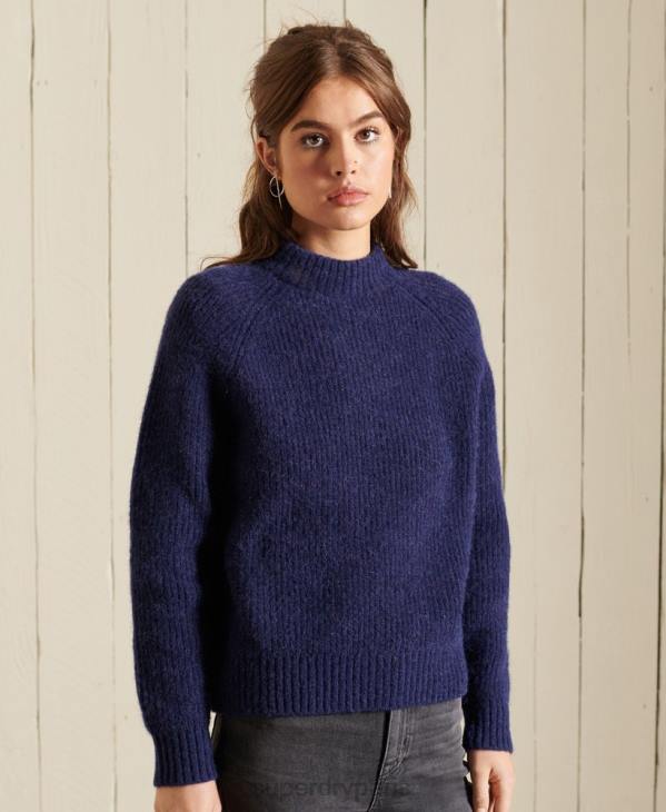 Superdry femmes pull ras du cou en alpaga mélangé D64Z6680 vêtements bleu foncé