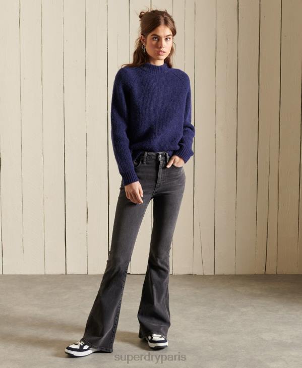 Superdry femmes pull ras du cou en alpaga mélangé D64Z6680 vêtements bleu foncé