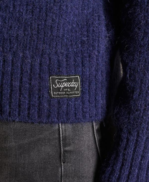 Superdry femmes pull ras du cou en alpaga mélangé D64Z6680 vêtements bleu foncé