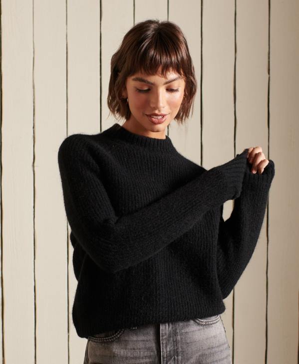 Superdry femmes pull ras du cou en alpaga mélangé D64Z6723 vêtements noir