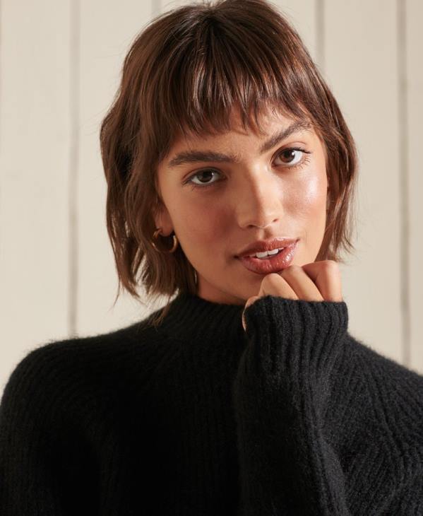 Superdry femmes pull ras du cou en alpaga mélangé D64Z6723 vêtements noir