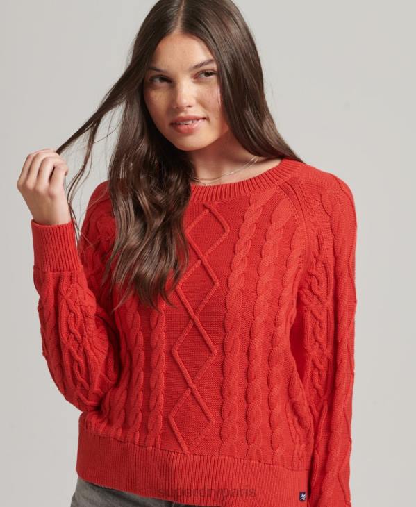 Superdry femmes pull ras du cou en coton torsadé D64Z4038 vêtements rouge