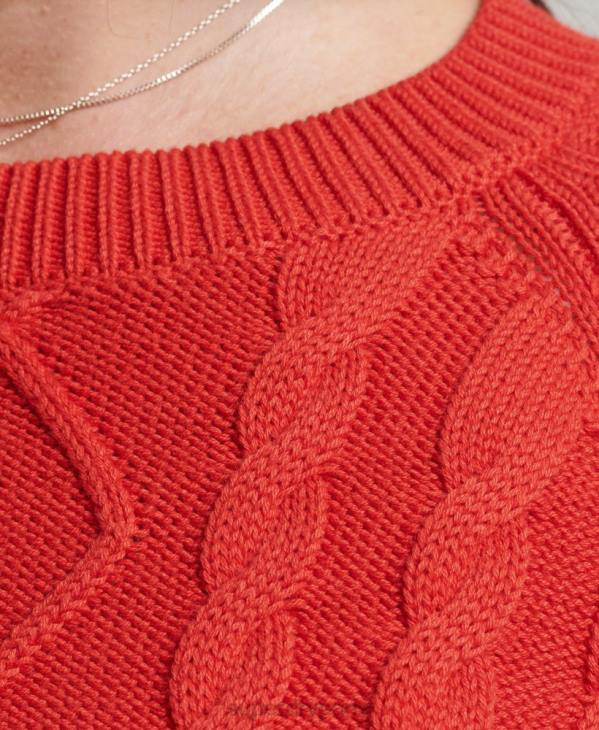 Superdry femmes pull ras du cou en coton torsadé D64Z4038 vêtements rouge