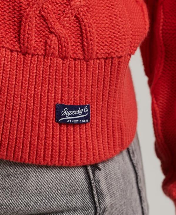 Superdry femmes pull ras du cou en coton torsadé D64Z4038 vêtements rouge