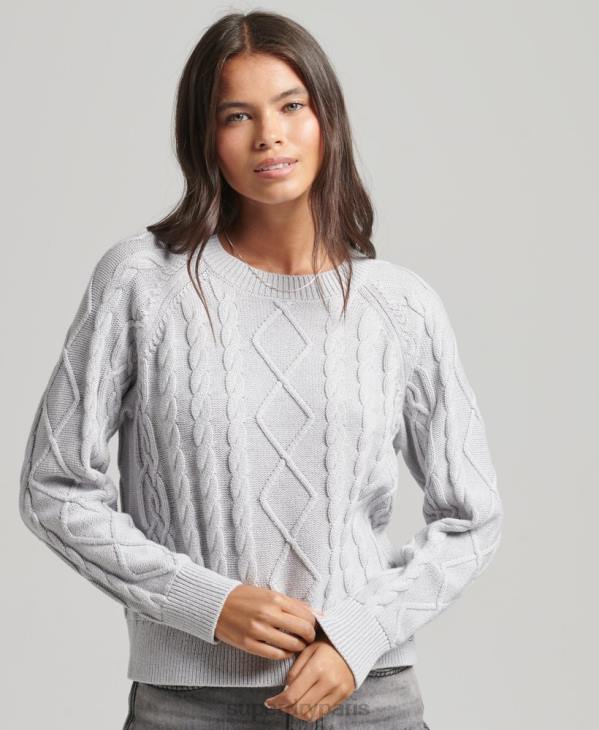Superdry femmes pull ras du cou en coton torsadé D64Z4040 vêtements gris clair