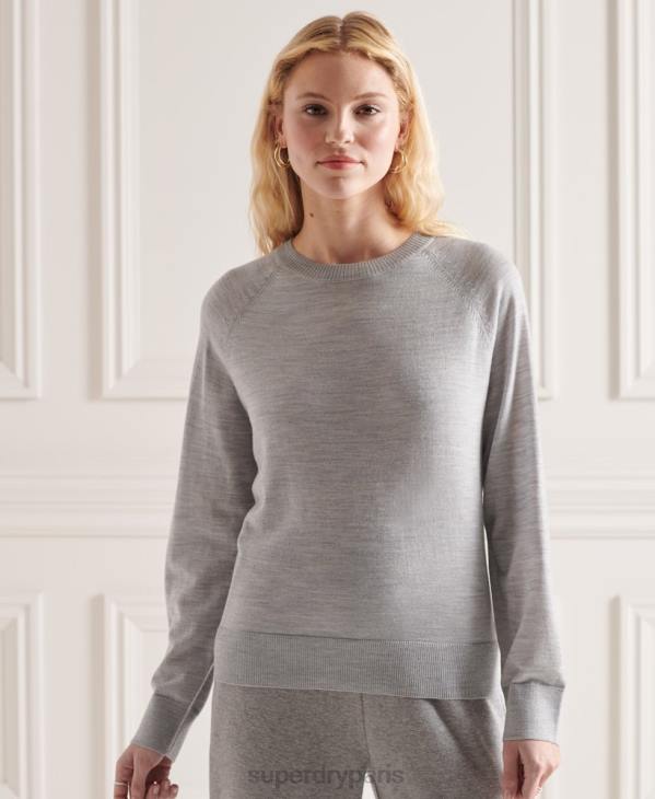 Superdry femmes pull ras du cou en mérinos D64Z6657 vêtements gris clair