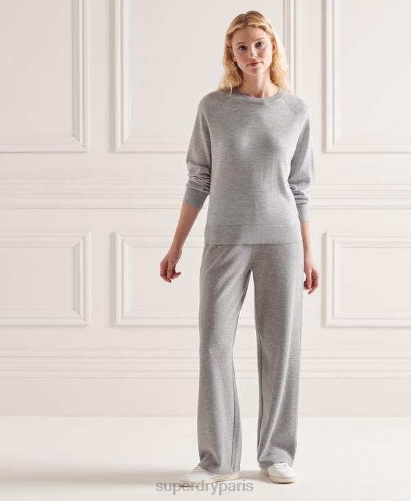 Superdry femmes pull ras du cou en mérinos D64Z6657 vêtements gris clair