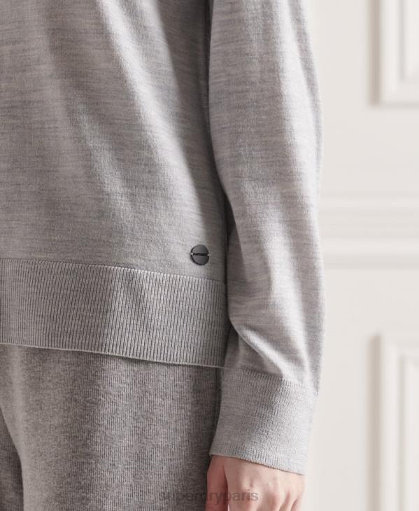 Superdry femmes pull ras du cou en mérinos D64Z6657 vêtements gris clair