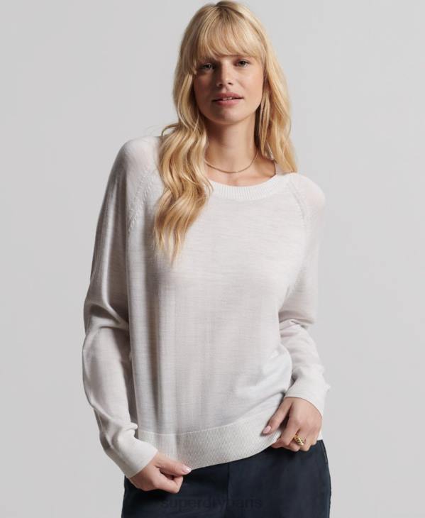 Superdry femmes pull ras du cou en mérinos D64Z6712 vêtements gris clair