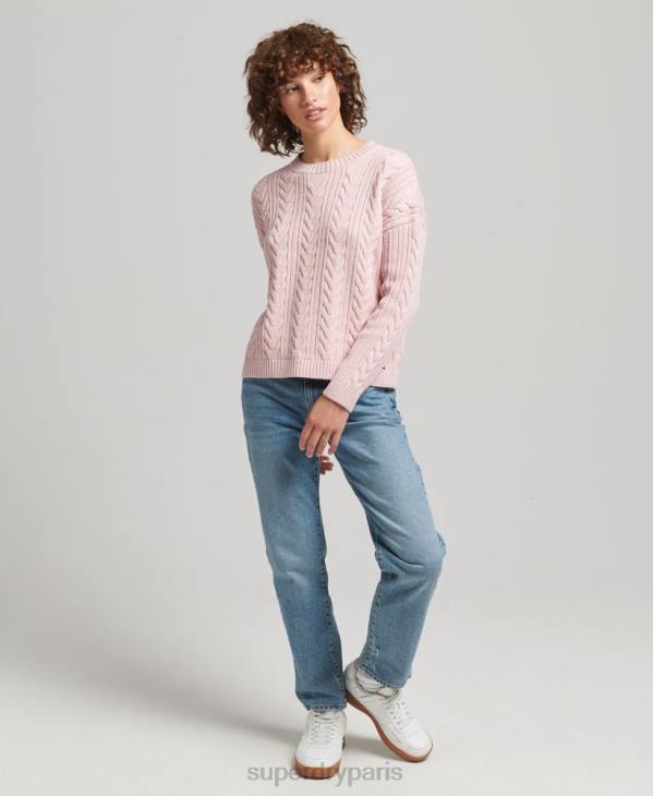Superdry femmes pull ras du cou en maille torsadée à épaules tombantes D64Z3970 vêtements rose