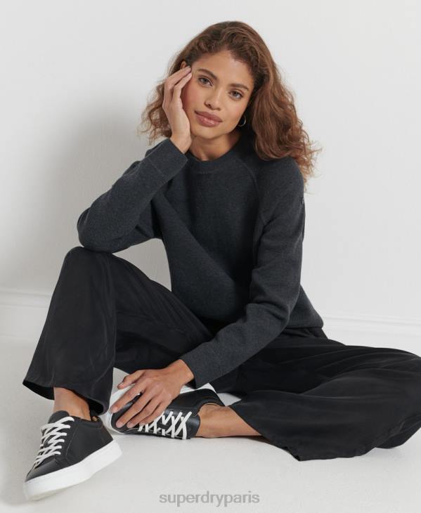 Superdry femmes pull ras du cou essentiel en coton bio D64Z6642 vêtements noir