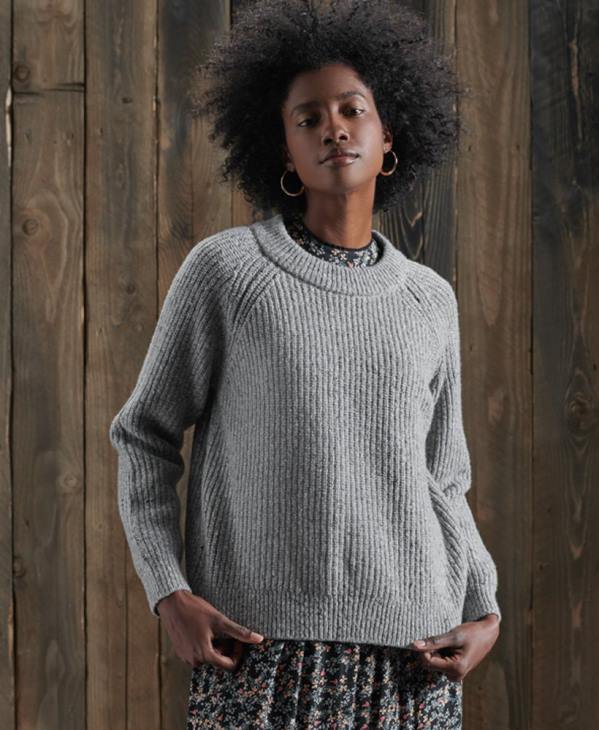 Superdry femmes pull ras du cou freya en tweed D64Z6766 vêtements gris clair