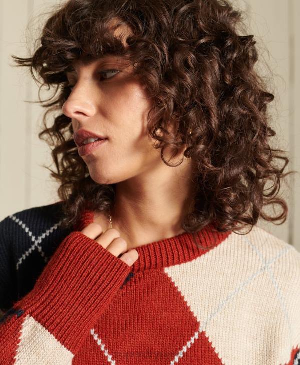 Superdry femmes pull ras du cou à motif D64Z4011 vêtements rouge