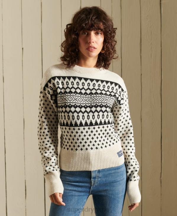 Superdry femmes pull ras du cou à motif D64Z4012 vêtements crème
