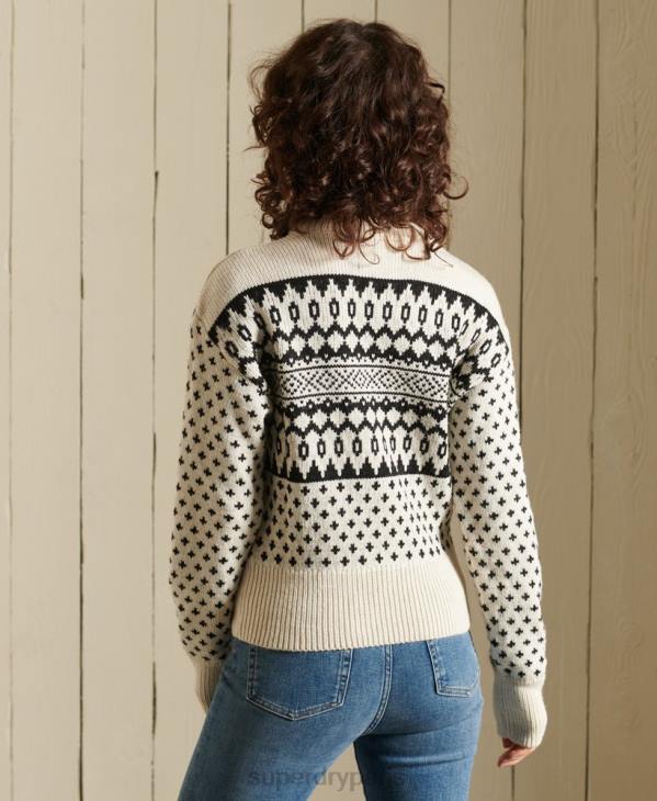 Superdry femmes pull ras du cou à motif D64Z4012 vêtements crème