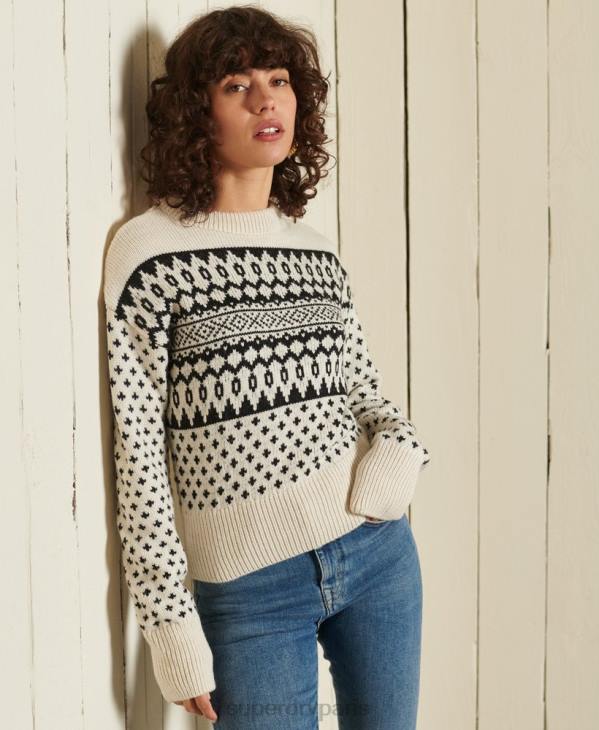 Superdry femmes pull ras du cou à motif D64Z4012 vêtements crème