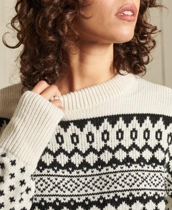 Superdry femmes pull ras du cou à motif D64Z4012 vêtements crème
