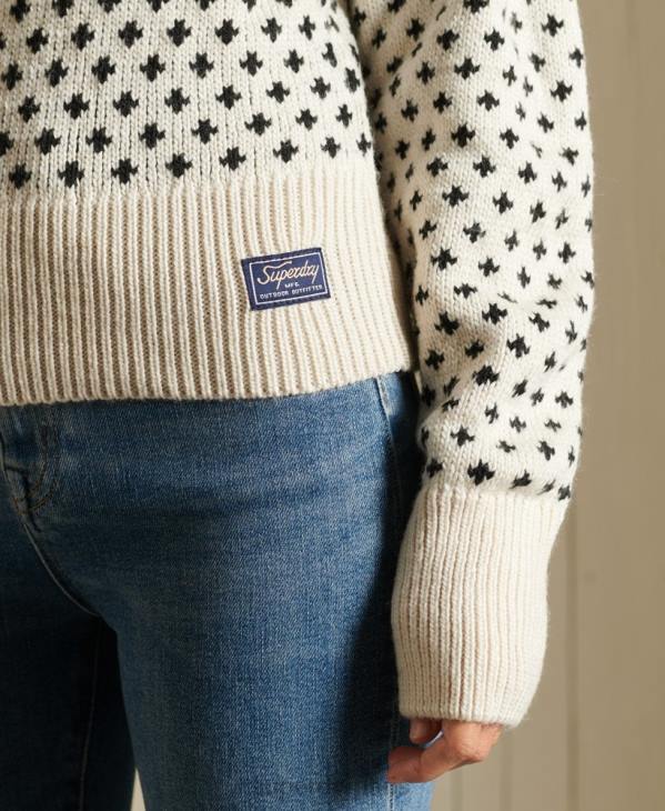 Superdry femmes pull ras du cou à motif D64Z4012 vêtements crème