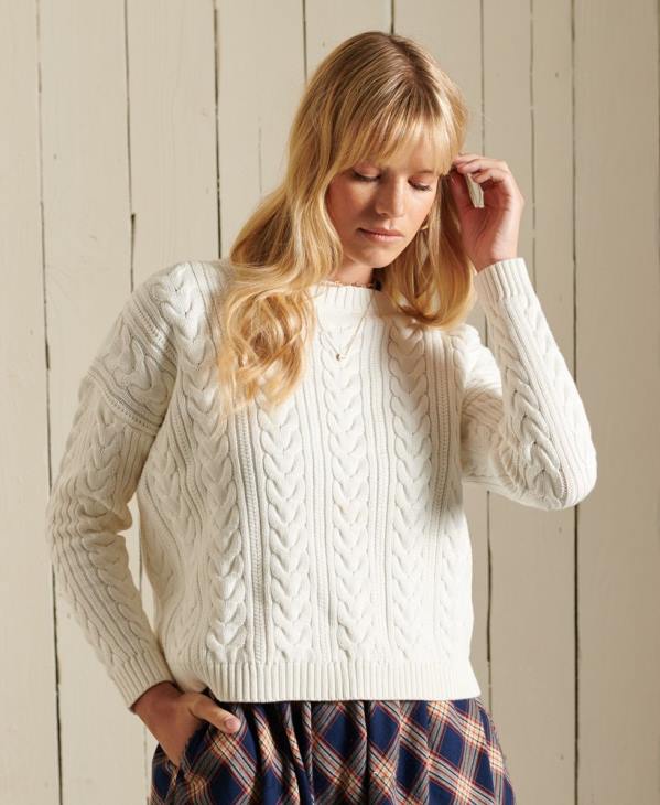 Superdry femmes pull ras du cou à épaule tombante D64Z4035 vêtements blanc