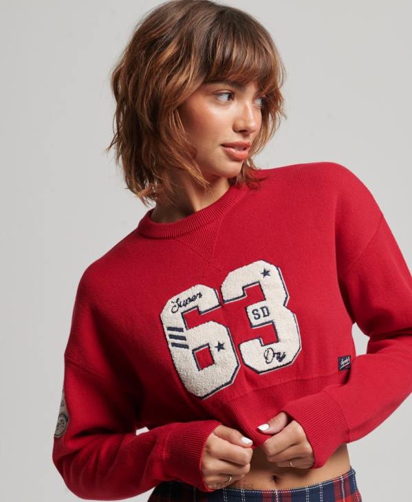Superdry femmes pull ras du cou universitaire D64Z3950 vêtements rouge
