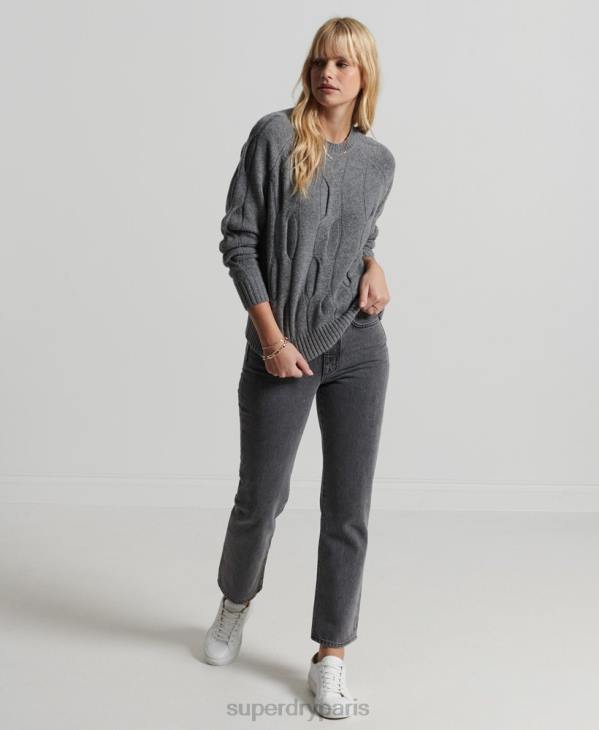 Superdry femmes pull studios en maille torsadée D64Z6725 vêtements gris foncé