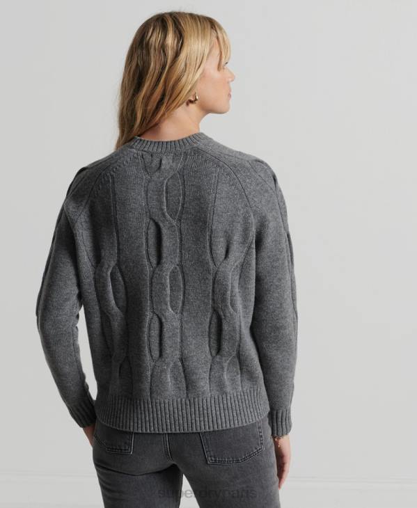 Superdry femmes pull studios en maille torsadée D64Z6725 vêtements gris foncé