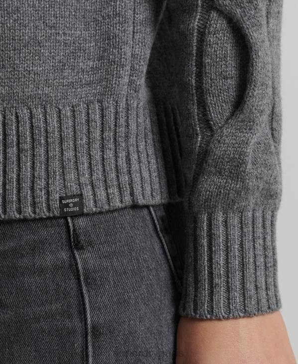 Superdry femmes pull studios en maille torsadée D64Z6725 vêtements gris foncé
