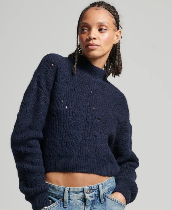 Superdry femmes pull torsadé pointelle D64Z3955 vêtements marine
