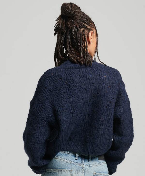 Superdry femmes pull torsadé pointelle D64Z3955 vêtements marine