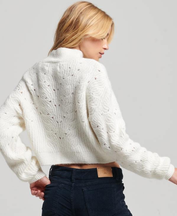 Superdry femmes pull torsadé pointelle D64Z3971 vêtements crème