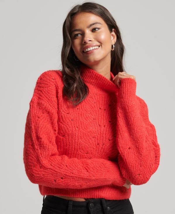 Superdry femmes pull torsadé pointelle D64Z3977 vêtements rouge