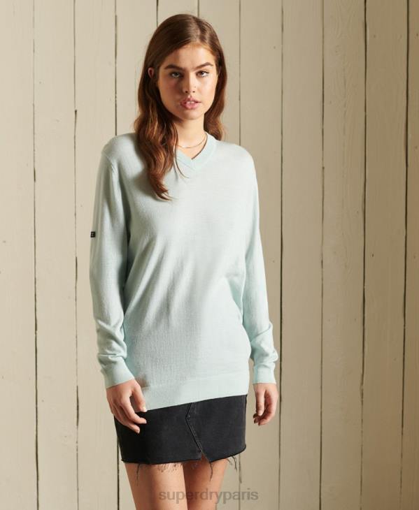 Superdry femmes studios pull ample en mérinos en V D64Z4034 vêtements vert