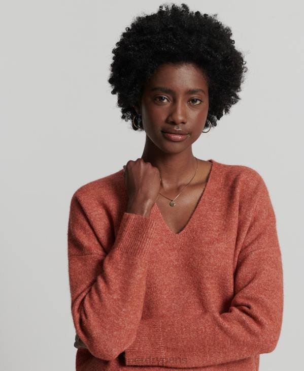 Superdry femmes studios pull ample en maille à col v D64Z3984 vêtements orange