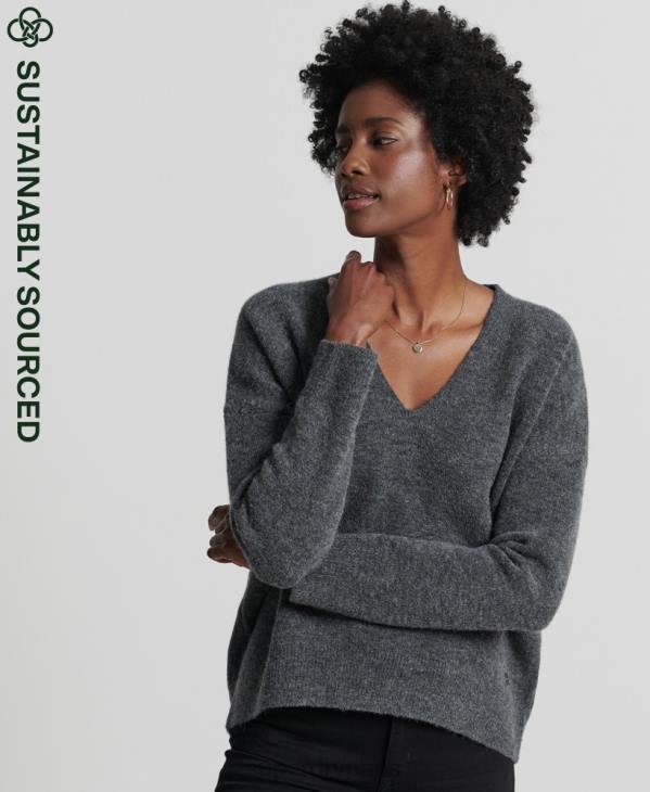 Superdry femmes studios pull ample en maille à col v D64Z3992 vêtements gris foncé