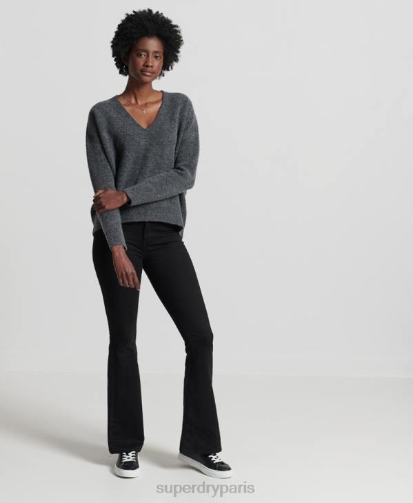 Superdry femmes studios pull ample en maille à col v D64Z3992 vêtements gris foncé