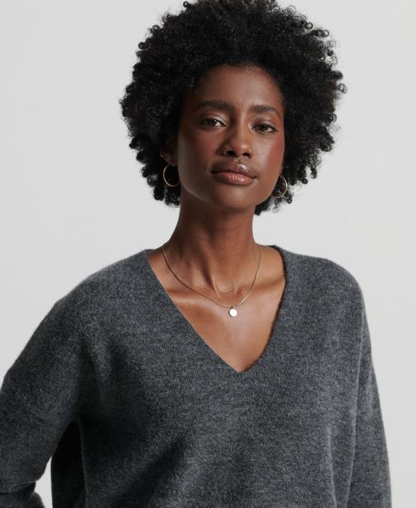 Superdry femmes studios pull ample en maille à col v D64Z3992 vêtements gris foncé