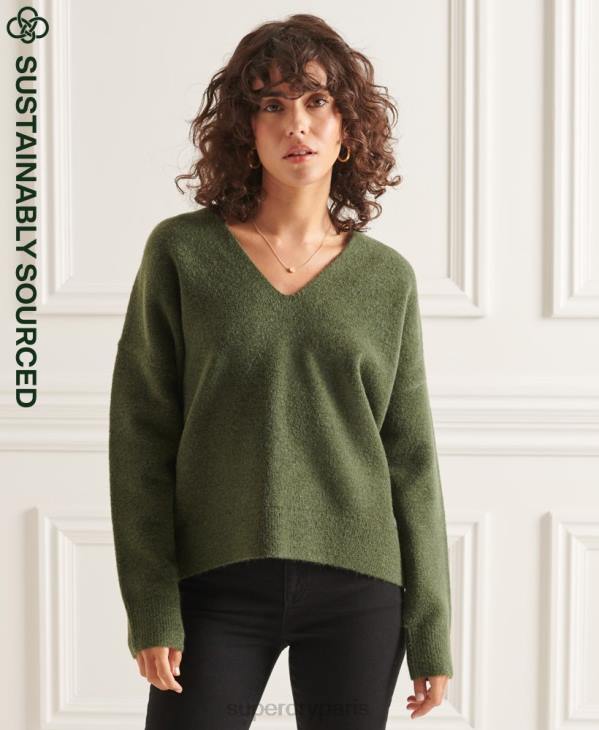 Superdry femmes studios pull ample en maille à col v D64Z4013 vêtements vert